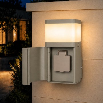 BRILAGI - Āra sienas lampa ar SCHUKO PILLAR kontaktligzdu 1xG9/11W/230V IP44 pelēka