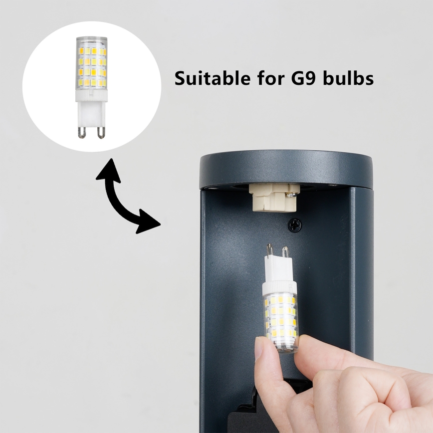 Brilagi - Āra lampa ar 2 SCHUKO kontaktligzdām PILLAR 1xG9/11W/230V IP44 antracīts