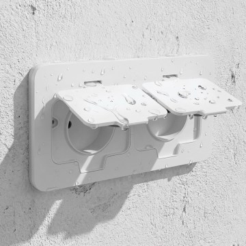 Brilagi - ārējā iebūvējamā grīdas dubultā kontaktligzda IP55, balta, taisnstūrveida