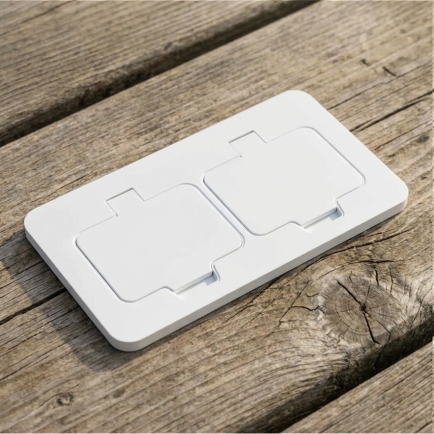 Brilagi - ārējā iebūvējamā grīdas dubultā kontaktligzda IP55, balta, taisnstūrveida