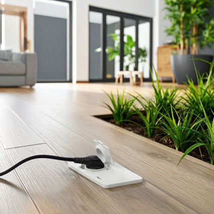 Brilagi - ārējā iebūvējamā grīdas dubultā kontaktligzda IP55, balta, taisnstūrveida