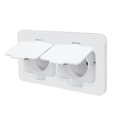 Brilagi - ārējā iebūvējamā grīdas dubultā kontaktligzda IP55, balta, taisnstūrveida