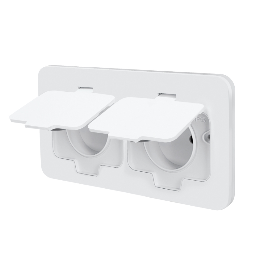Brilagi - ārējā iebūvējamā grīdas dubultā kontaktligzda IP55, balta, taisnstūrveida