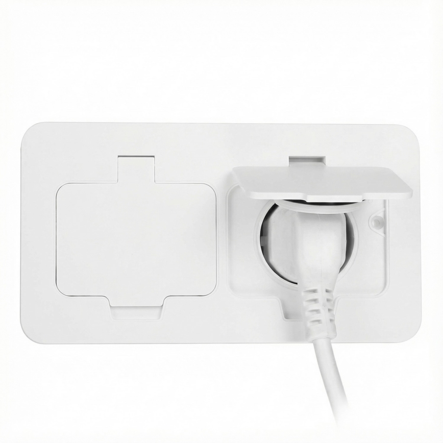 Brilagi - ārējā iebūvējamā grīdas dubultā kontaktligzda IP55, balta, taisnstūrveida