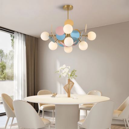 Brilagi - BALMO griestu lampa uz stieņa 8xG9/9W/230V Ø 60 cm zelta/zila/rozā