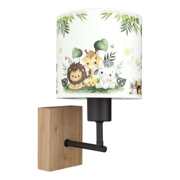 BRILAGI - Bērnu sienas lampa BOBO WOOD 1xE27/25W/230V ozolkoka/melna/balta/zaļa/džungļu