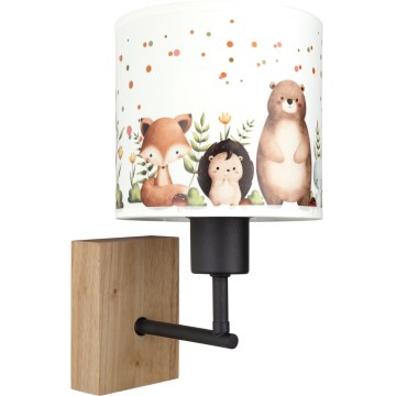 BRILAGI - Bērnu sienas lampa BOBO WOOD 1xE27/25W/230V ozols/melns/balts/dzīvnieciņi