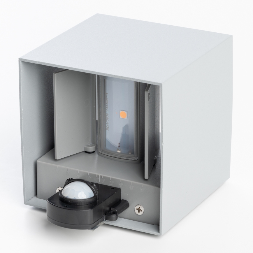 BRILAGI - CUBE LED āra sienas gaismeklis ar sensoru, 6W, 230V, pelēks, IP65