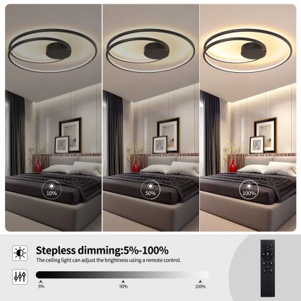 Brilagi - LED dimējams griestu gaismeklis TWISTER LED/105W/230V 3000-6000K pr. 100 cm melns + tālvadība