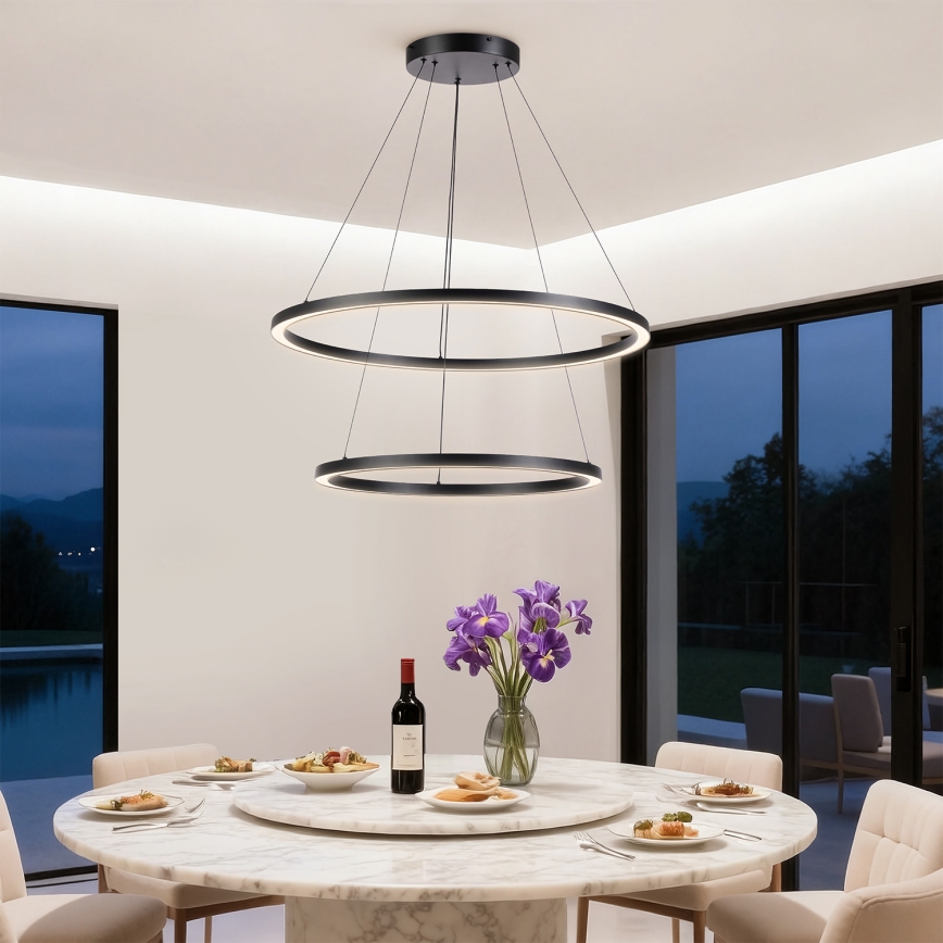 Brilagi - PORTOFINO LED regulējama karājoša lustra uz troses LED/98W/230V 3000–6000K Ø 80 cm melna + ar tālvadības pulti