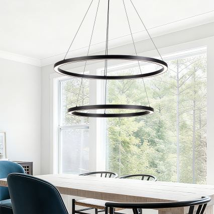 Brilagi - PORTOFINO LED regulējama karājoša lustra uz troses LED/98W/230V 3000–6000K Ø 80 cm melna + ar tālvadības pulti