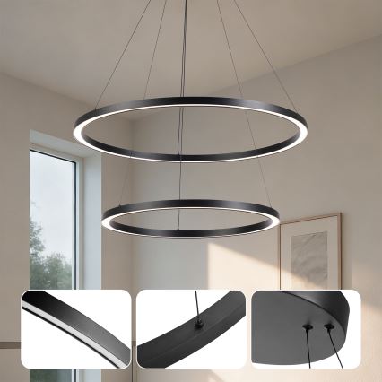 Brilagi - PORTOFINO LED regulējama karājoša lustra uz troses LED/98W/230V 3000–6000K Ø 80 cm melna + ar tālvadības pulti