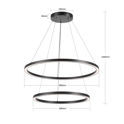 Brilagi - PORTOFINO LED regulējama karājoša lustra uz troses LED/98W/230V 3000–6000K Ø 80 cm melna + ar tālvadības pulti