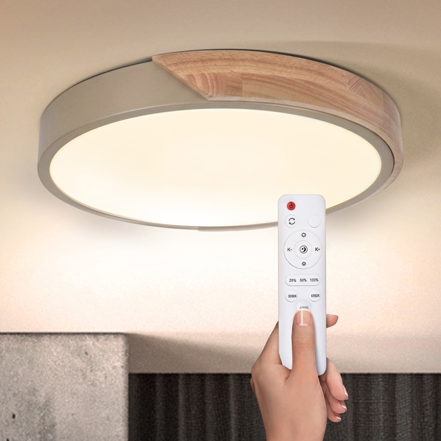 BRILAGI - LED griestu gaismeklis ar regulējamu spilgtumu PILANA LED/48W/230V 3000-6500K ozols/bēšs Ø 40 cm + tālvadības pults