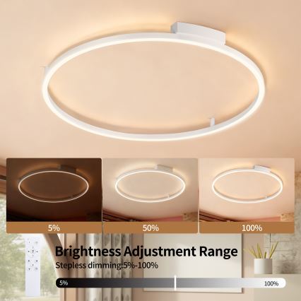 Brilagi - PORTOFINO LED griestu lampa ar regulējamu spilgtumu, 60W, 230V, 3000–6000K, Ø 80 cm, balta + tālvadības pults