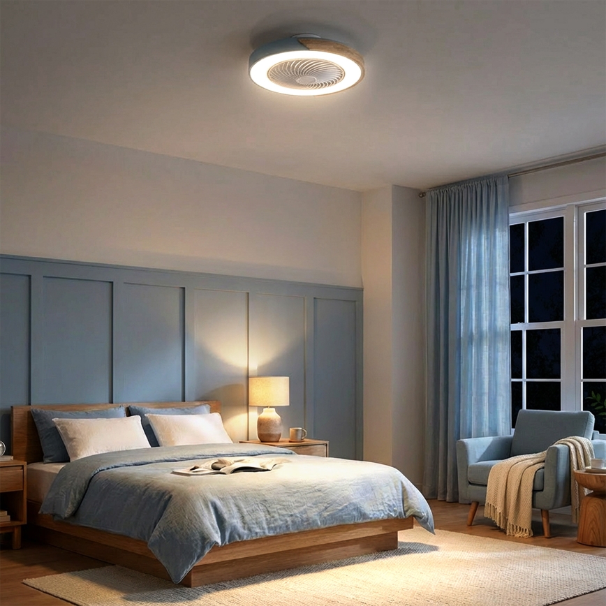 Brilagi - LED regulējams griestu gaismeklis ar ventilatoru LED/38W/230V 3000-6500K 3000-6500K Ø 50 cm zils/ozols + tālvadība