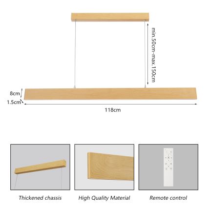 Brilagi - LED regulējamā pakaramā lustra uz troses SLIMLINE LED/40W/230V 3000-6000K ozola dekors + tālvadības pults