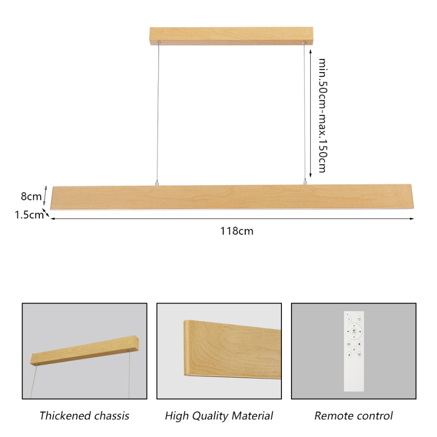 Brilagi - LED regulējamā pakaramā lustra uz troses SLIMLINE LED/40W/230V 3000-6000K ozola dekors + tālvadības pults
