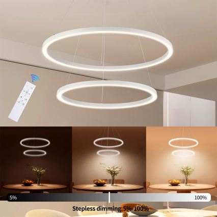 Brilagi - regulējama LED lustra uz troses PORTOFINO LED/98W/230V 3000-6000K Ø 80 cm balta + tālvadības pults