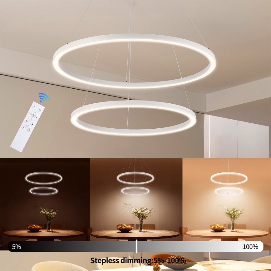 Brilagi - regulējama LED lustra uz troses PORTOFINO LED/98W/230V 3000-6000K Ø 80 cm balta + tālvadības pults