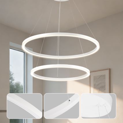 Brilagi - regulējama LED lustra uz troses PORTOFINO LED/98W/230V 3000-6000K Ø 80 cm balta + tālvadības pults