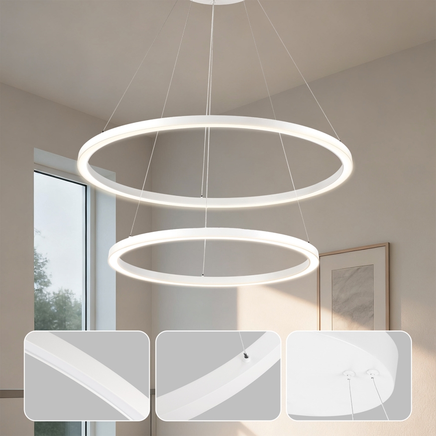 Brilagi - regulējama LED lustra uz troses PORTOFINO LED/98W/230V 3000-6000K Ø 80 cm balta + tālvadības pults