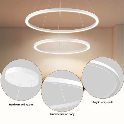 Brilagi - regulējama LED lustra uz troses PORTOFINO LED/98W/230V 3000-6000K Ø 80 cm balta + tālvadības pults