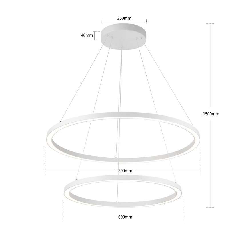 Brilagi - regulējama LED lustra uz troses PORTOFINO LED/98W/230V 3000-6000K Ø 80 cm balta + tālvadības pults