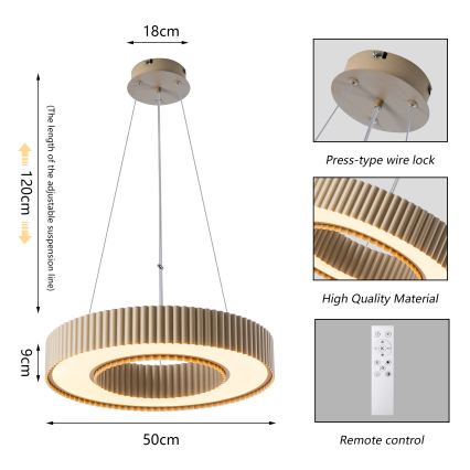 Brilagi - LED dimmējama karājamā lampa uz kabeļa LUMIX LED/48W/230V 3000-6000K bēša Ø 50 cm + tālvadība