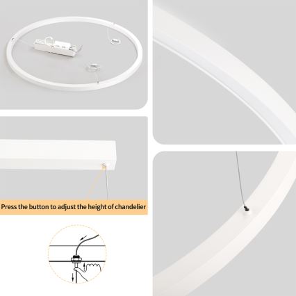 Brilagi - regulējama LED lustra uz troses PORTOFINO LED/60W/230V 3000–6000K Ø 80 cm balta + tālvadības pults