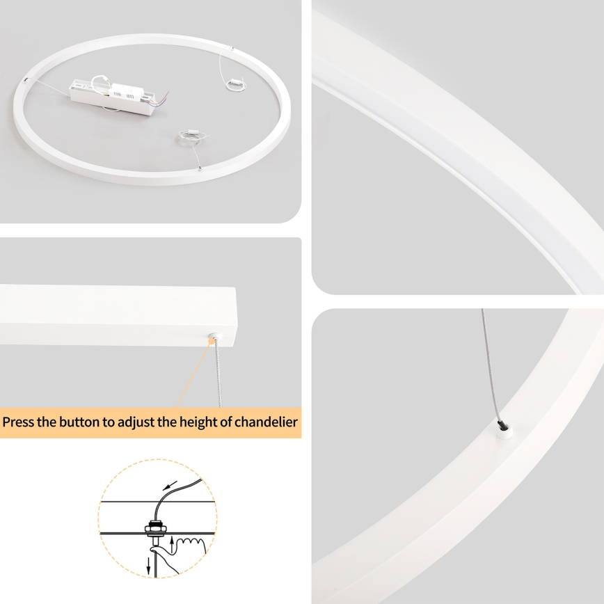 Brilagi - regulējama LED lustra uz troses PORTOFINO LED/60W/230V 3000–6000K Ø 80 cm balta + tālvadības pults