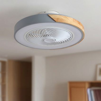 Brilagi - Regulējama LED griestu lampa ar ventilatoru LED/38W/230V 3000–6500K Ø 50 cm pelēka/ozols + tālvadība