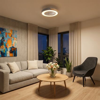 Brilagi - Regulējama LED griestu lampa ar ventilatoru LED/38W/230V 3000–6500K Ø 50 cm pelēka/ozols + tālvadība