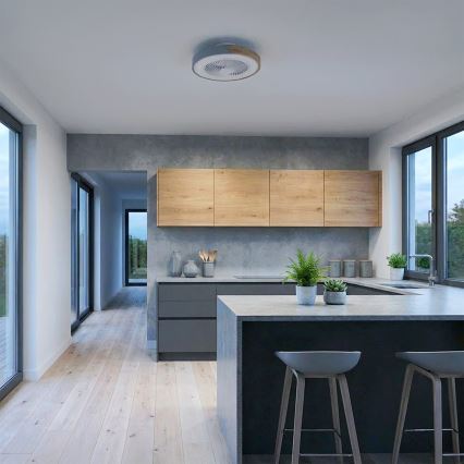 Brilagi - Regulējama LED griestu lampa ar ventilatoru LED/38W/230V 3000–6500K Ø 50 cm pelēka/ozols + tālvadība