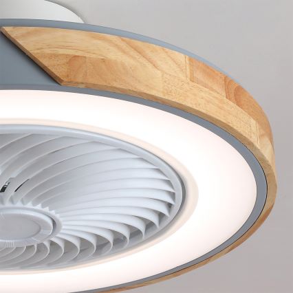 Brilagi - Regulējama LED griestu lampa ar ventilatoru LED/38W/230V 3000–6500K Ø 50 cm pelēka/ozols + tālvadība