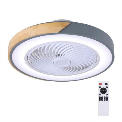 Brilagi - Regulējama LED griestu lampa ar ventilatoru LED/38W/230V 3000–6500K Ø 50 cm pelēka/ozols + tālvadība