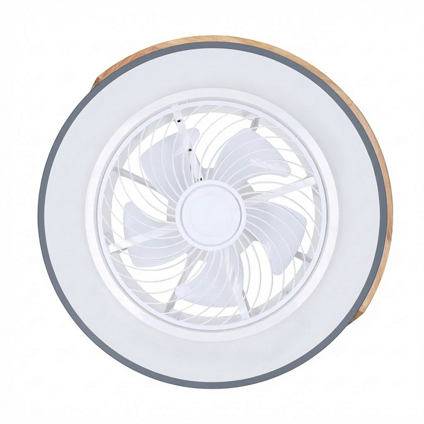 Brilagi - Regulējama LED griestu lampa ar ventilatoru LED/38W/230V 3000–6500K Ø 50 cm pelēka/ozols + tālvadība