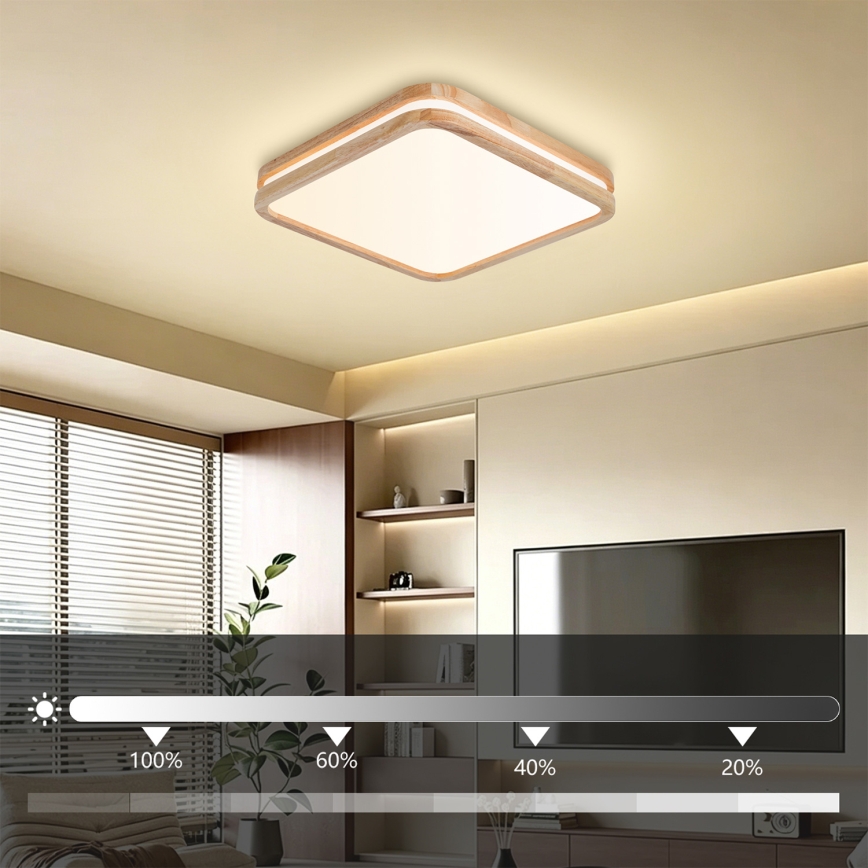 BRILAGI - LED aptumšojams griestu gaismeklis MOLINA SQUARE LED/48W/230V 3000-6000K ozols 40x40 cm + ar tālvadības pulti