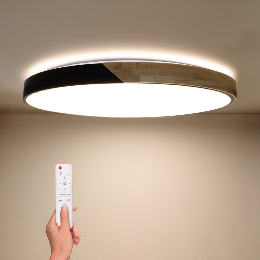 Brilagi - LED regulējams griestu gaismeklis PILANA LED/72W/230V 3000-6500K ozols/melns Ø 80 cm + tālvadības pults