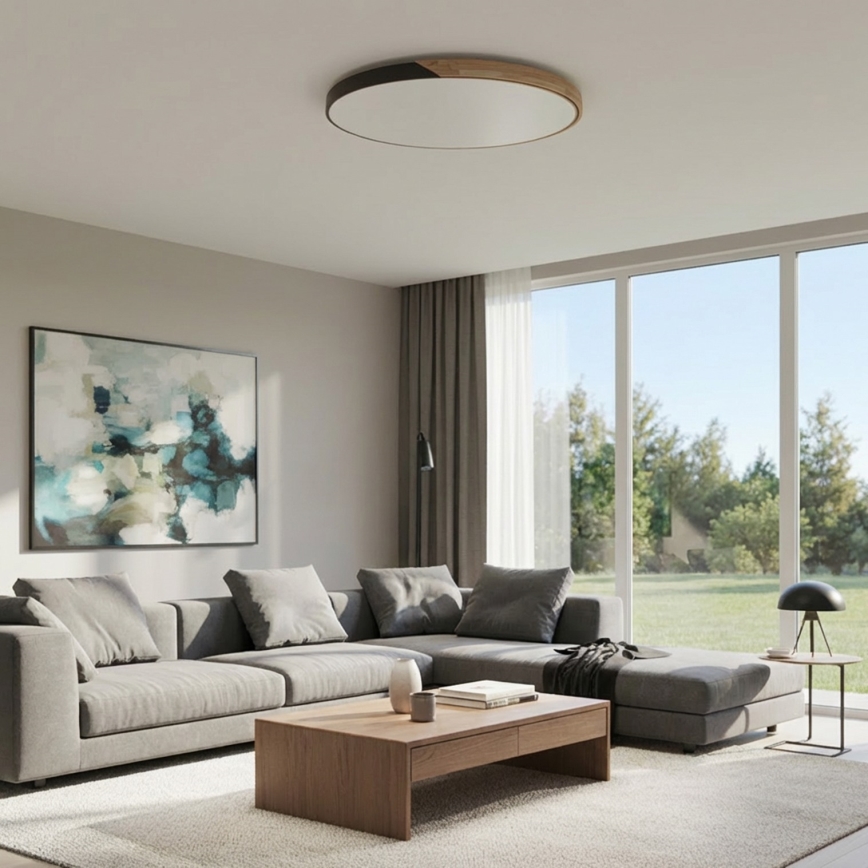 Brilagi - LED regulējams griestu gaismeklis PILANA LED/72W/230V 3000-6500K ozols/melns Ø 80 cm + tālvadības pults