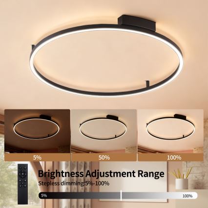 Brilagi - LED ar iespēju regulēt spilgtumu griestu gaismeklis PORTOFINO LED/60W/230V 3000-6000K Ø 80 cm, melns + tālvadības pults