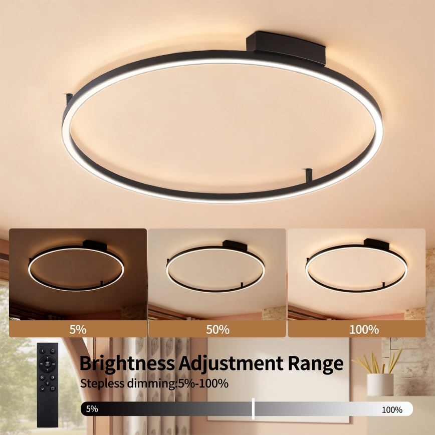 Brilagi - LED ar iespēju regulēt spilgtumu griestu gaismeklis PORTOFINO LED/60W/230V 3000-6000K Ø 80 cm, melns + tālvadības pults