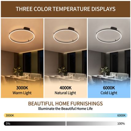 Brilagi - LED ar iespēju regulēt spilgtumu griestu gaismeklis PORTOFINO LED/60W/230V 3000-6000K Ø 80 cm, melns + tālvadības pults