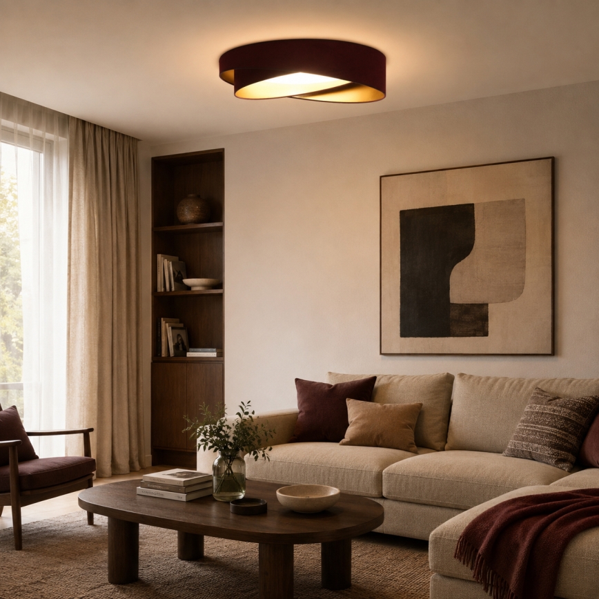 BRILAGI - LED griestu lampa ar regulējamu spilgtumu VELVET TWIST LED/36W/230V 3000-6000K Ø 65 cm Wi-Fi Tuya Beacon vīnsarkana/zelta + tālvadības pults