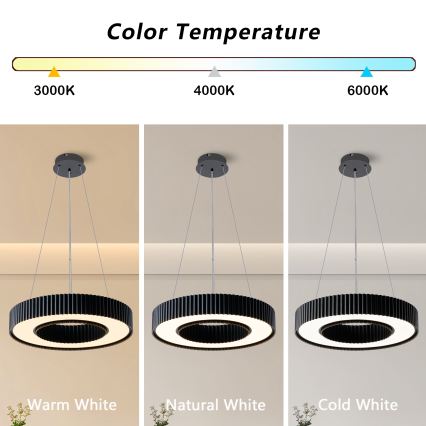 Brilagi - LED lustra ar regulējamu spilgtumu uz troses LUMIX LED/48W/230V 3000-6000K melna Ø 50 cm + tālvadības pults