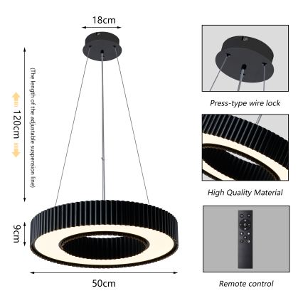 Brilagi - LED lustra ar regulējamu spilgtumu uz troses LUMIX LED/48W/230V 3000-6000K melna Ø 50 cm + tālvadības pults