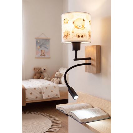 BRILAGI - LED bērnu elastīgā sienas lampa BOBO WOOD 1xE27/25W/230V + LED/3W ozols/melns/balts/lāči
