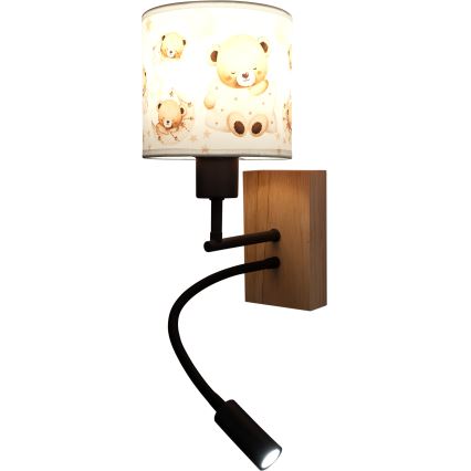 BRILAGI - LED bērnu elastīgā sienas lampa BOBO WOOD 1xE27/25W/230V + LED/3W ozols/melns/balts/lāči