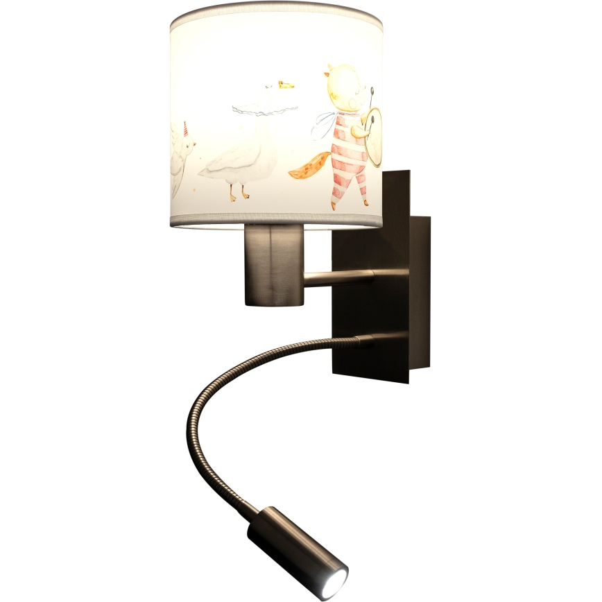 BRILAGI - LED bērnu elastīga sienas lampa BOBO 1xE27/25W/230V + LED/3W matēts hroms/balts/ar dzīvnieku motīviem