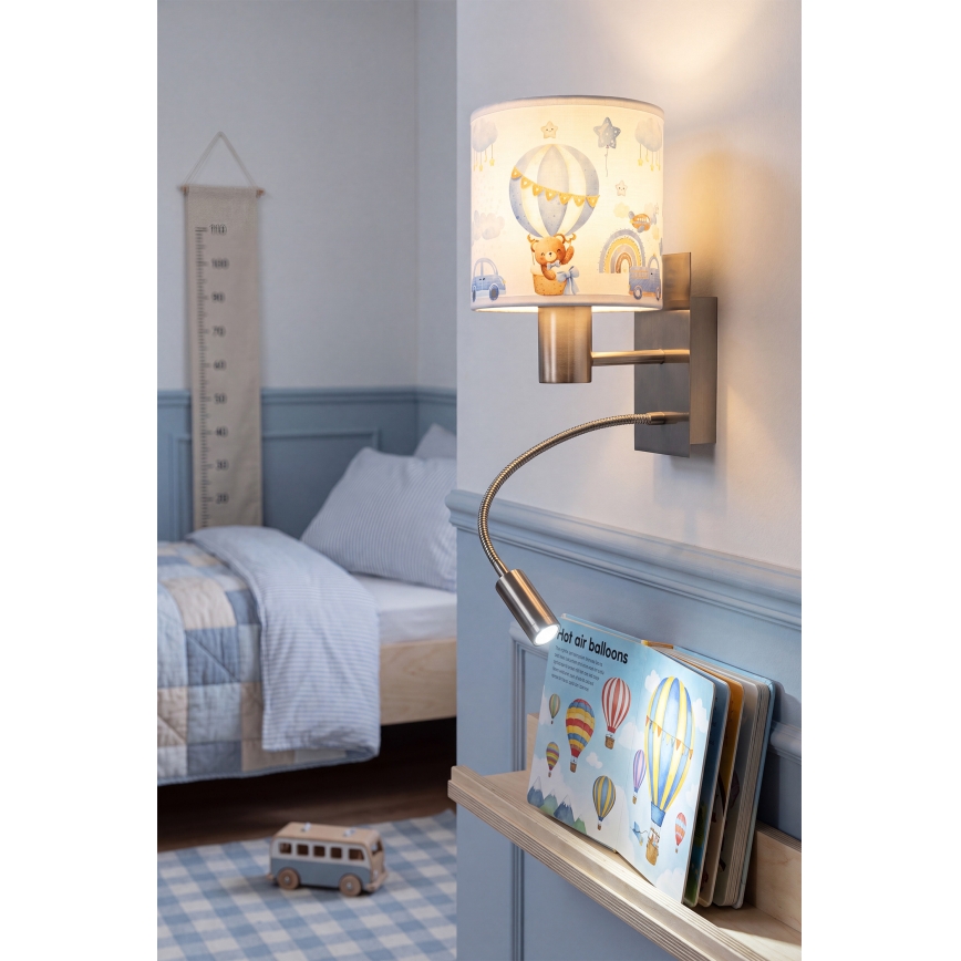 BRILAGI - LED bērnu regulējamā sienas lampa BOBO 1xE27/25W/230V + LED/3W matēts hroms/balta/zila/ar lāčukiem